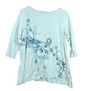 Pure Jill Womens Shirt Tan Multi Floral 3/4 Sleeve Asymmetrical Modal Blend XS